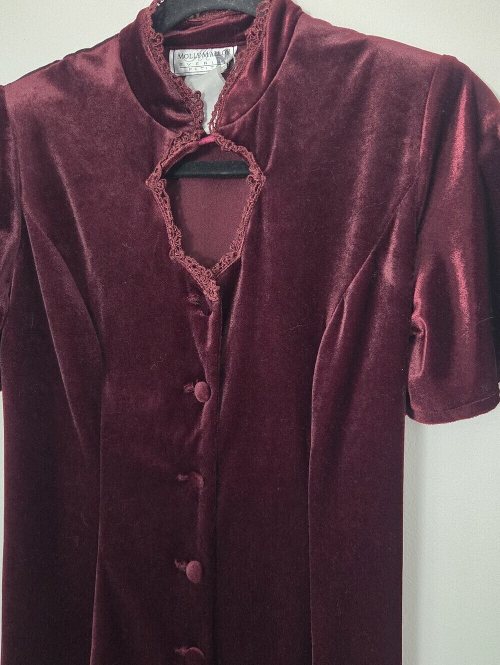 Molly Malloy Velvet Full Length Button-Front Dress in Deep Burgundy Medium - Picture 2 of 10